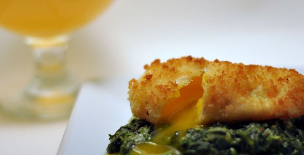 Crispy Poached Egg on Creamed Spinach